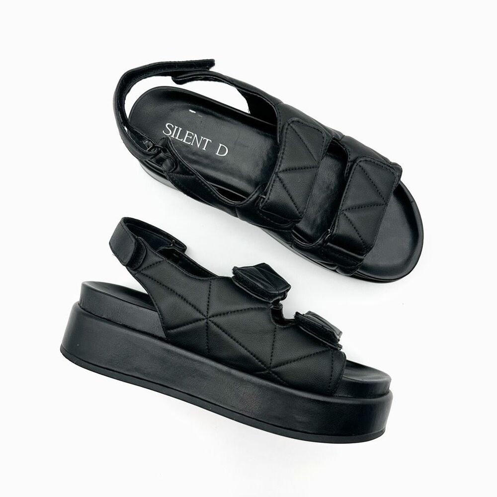 SILENT D Black Quilted Platform Dad Sandal Size 38 Slingback